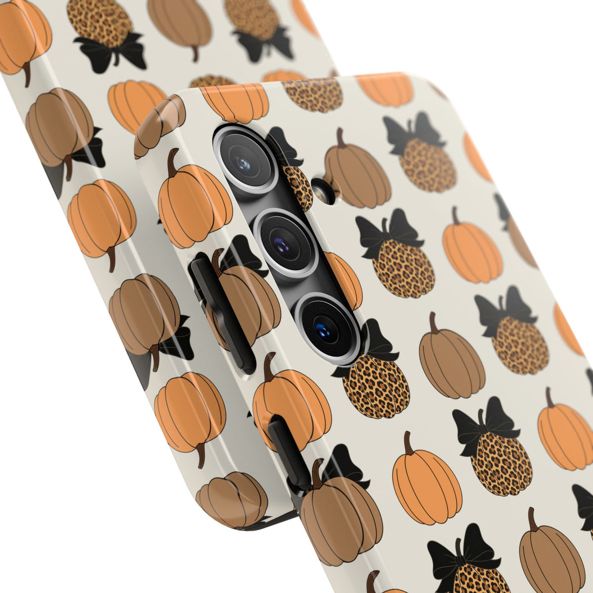 Leopard & Pumpkin Pattern Tough Phone Case — Fall Halloween Protective Cover