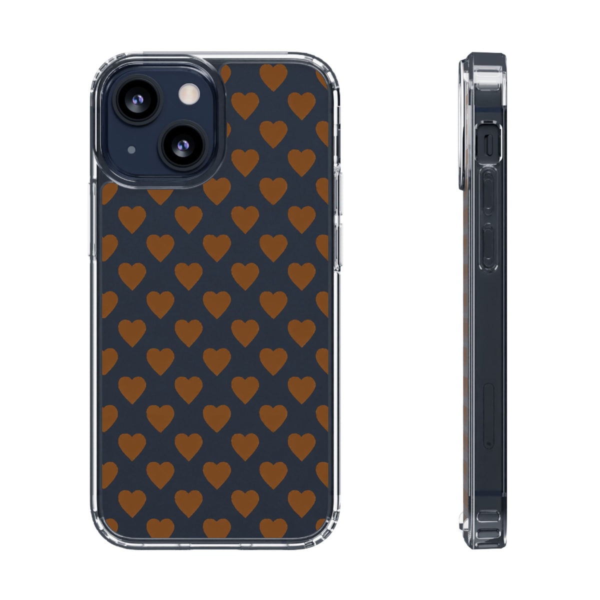 Brown Heart Pattern — Clear Phone Case