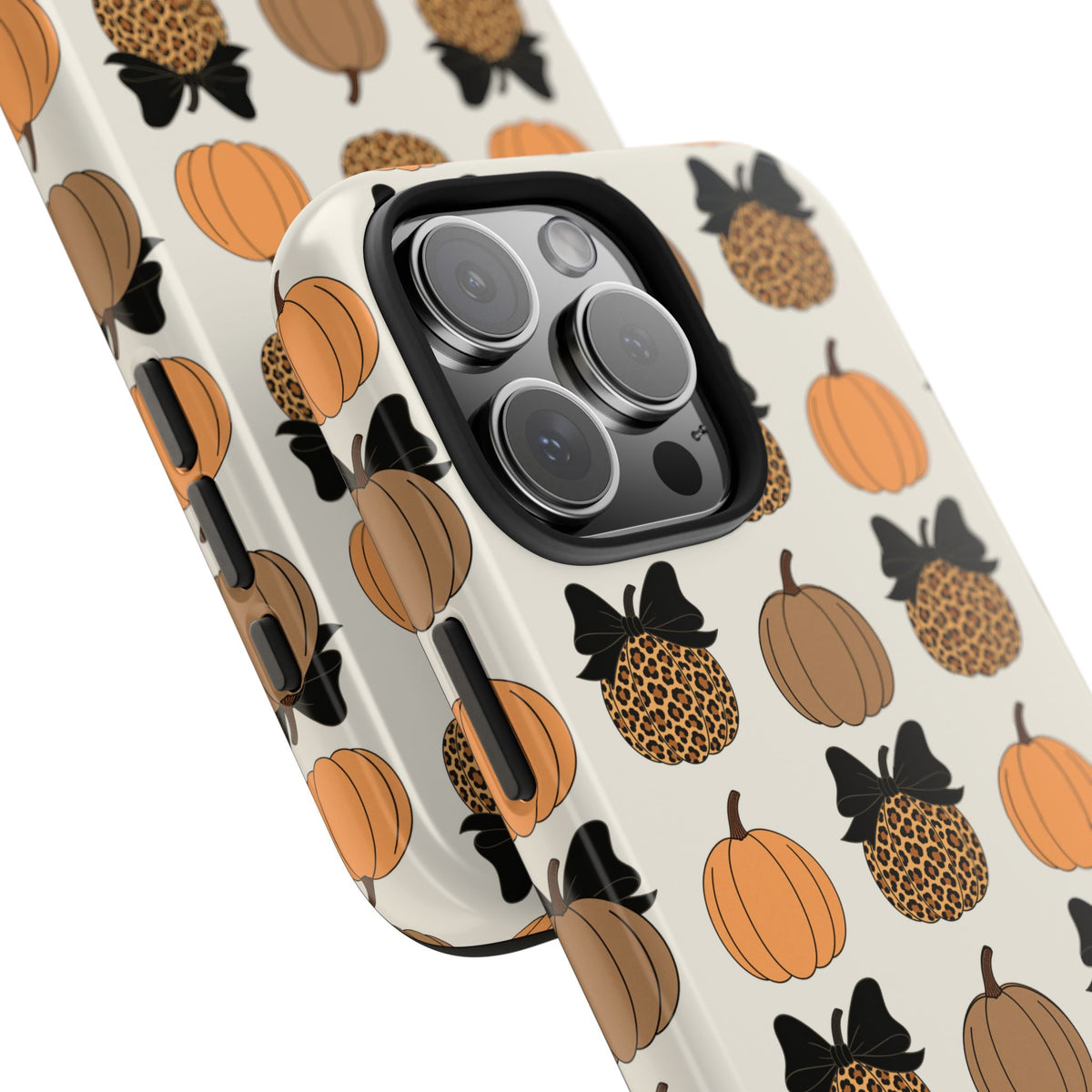 Leopard & Pumpkin Pattern Tough Phone Case — Fall Halloween Protective Cover