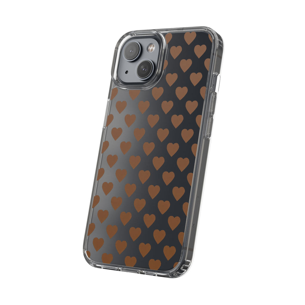 Brown Heart Pattern — Clear Phone Case