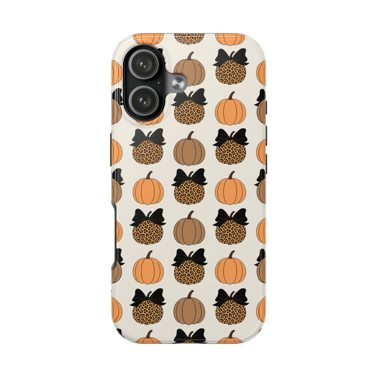 Leopard & Pumpkin Pattern Tough Phone Case — Fall Halloween Protective Cover