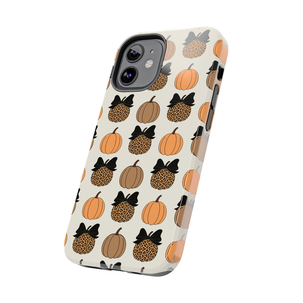 Leopard & Pumpkin Pattern Tough Phone Case — Fall Halloween Protective Cover