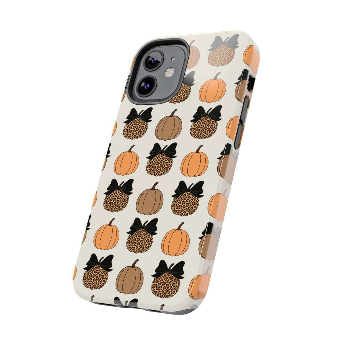 Leopard & Pumpkin Pattern Tough Phone Case — Fall Halloween Protective Cover