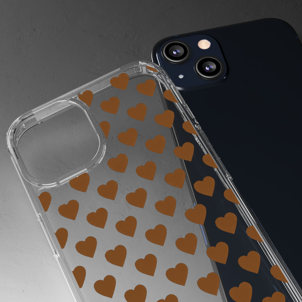Brown Heart Pattern — Clear Phone Case