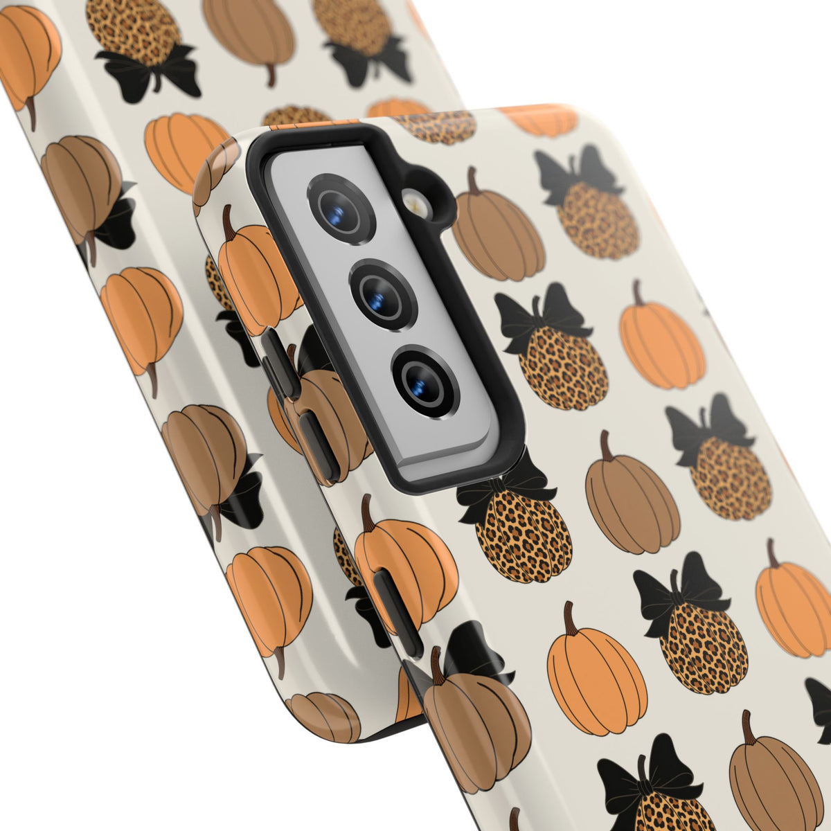 Leopard & Pumpkin Pattern Tough Phone Case — Fall Halloween Protective Cover