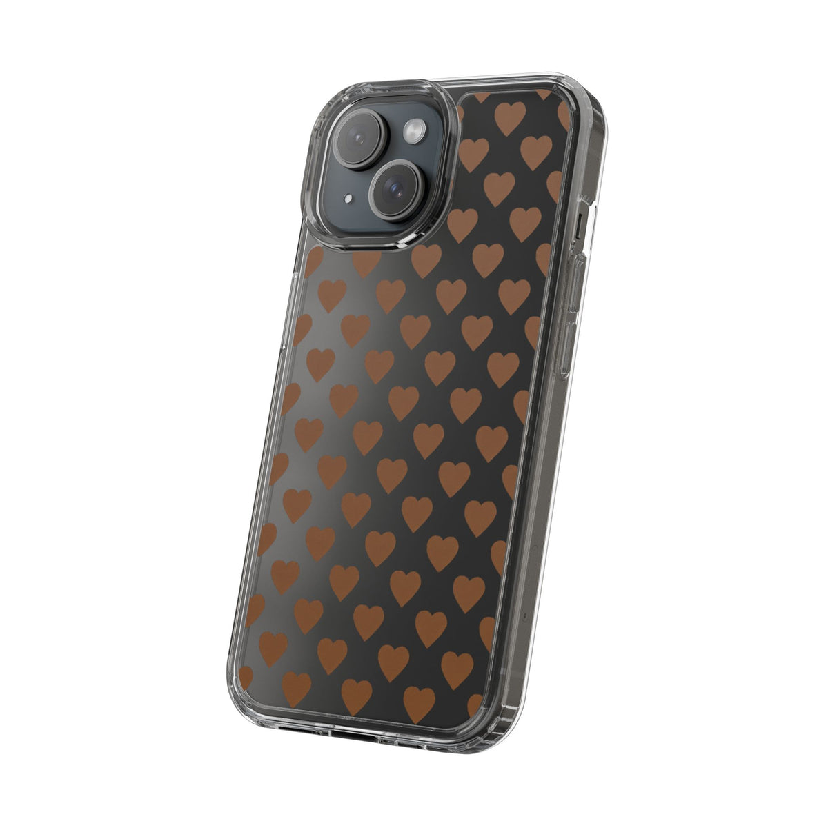 Brown Heart Pattern — Clear Phone Case