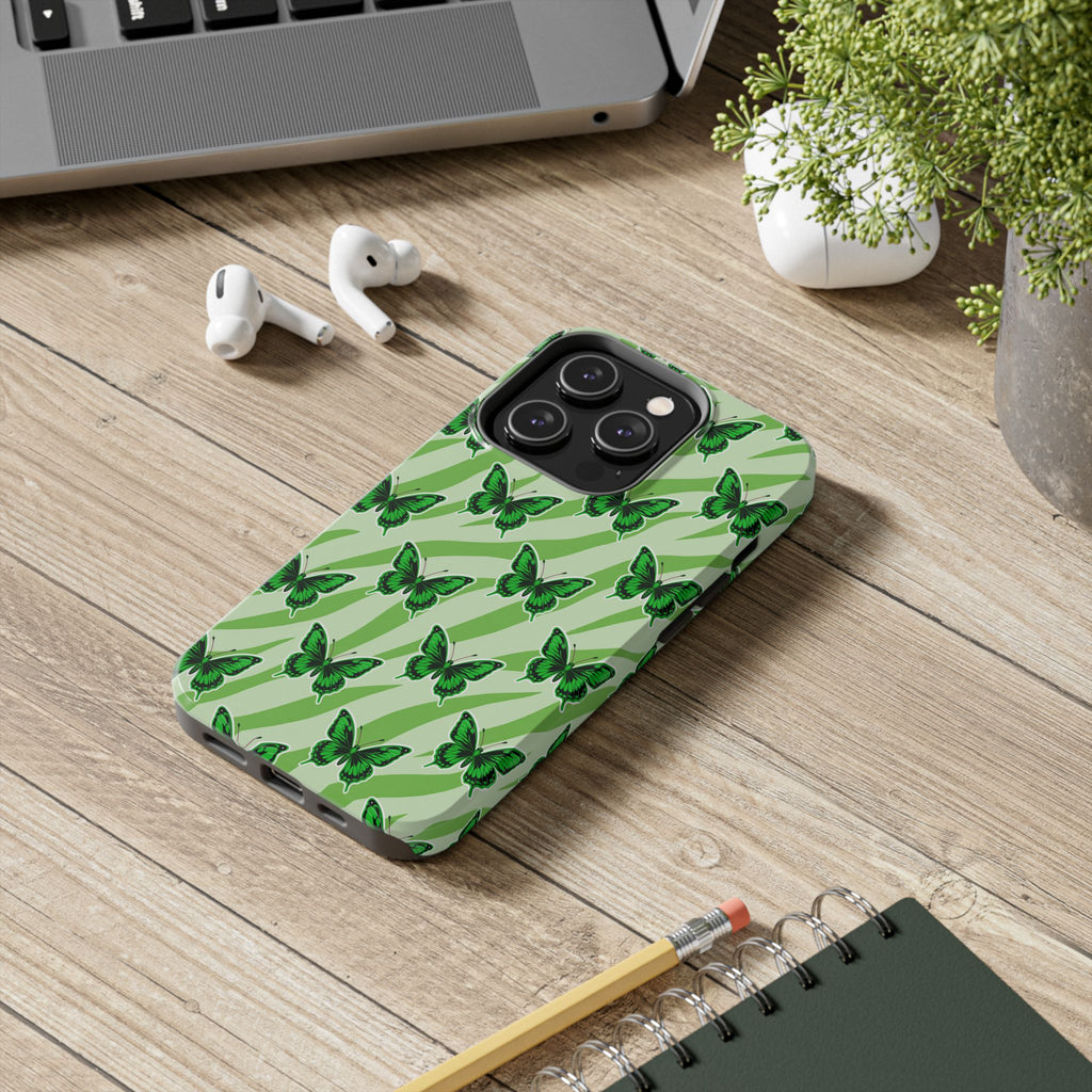 Green Butterfly and Zebra —Tough Phone Case