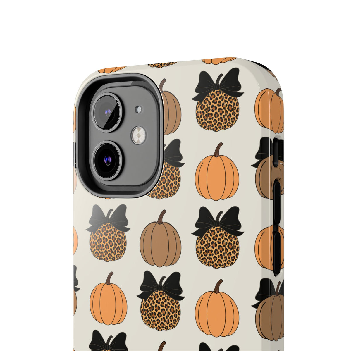 Leopard & Pumpkin Pattern Tough Phone Case — Fall Halloween Protective Cover