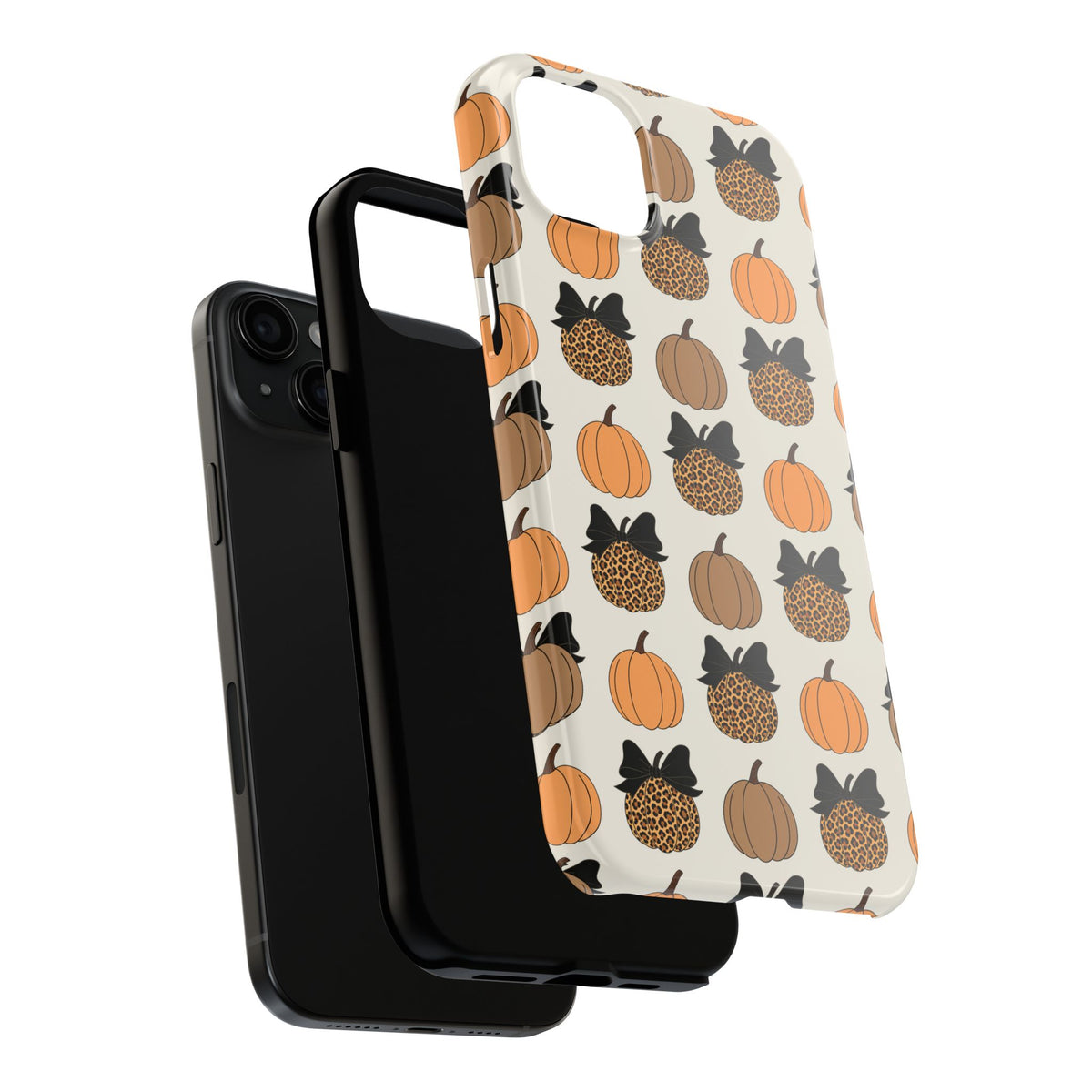 Leopard & Pumpkin Pattern Tough Phone Case — Fall Halloween Protective Cover