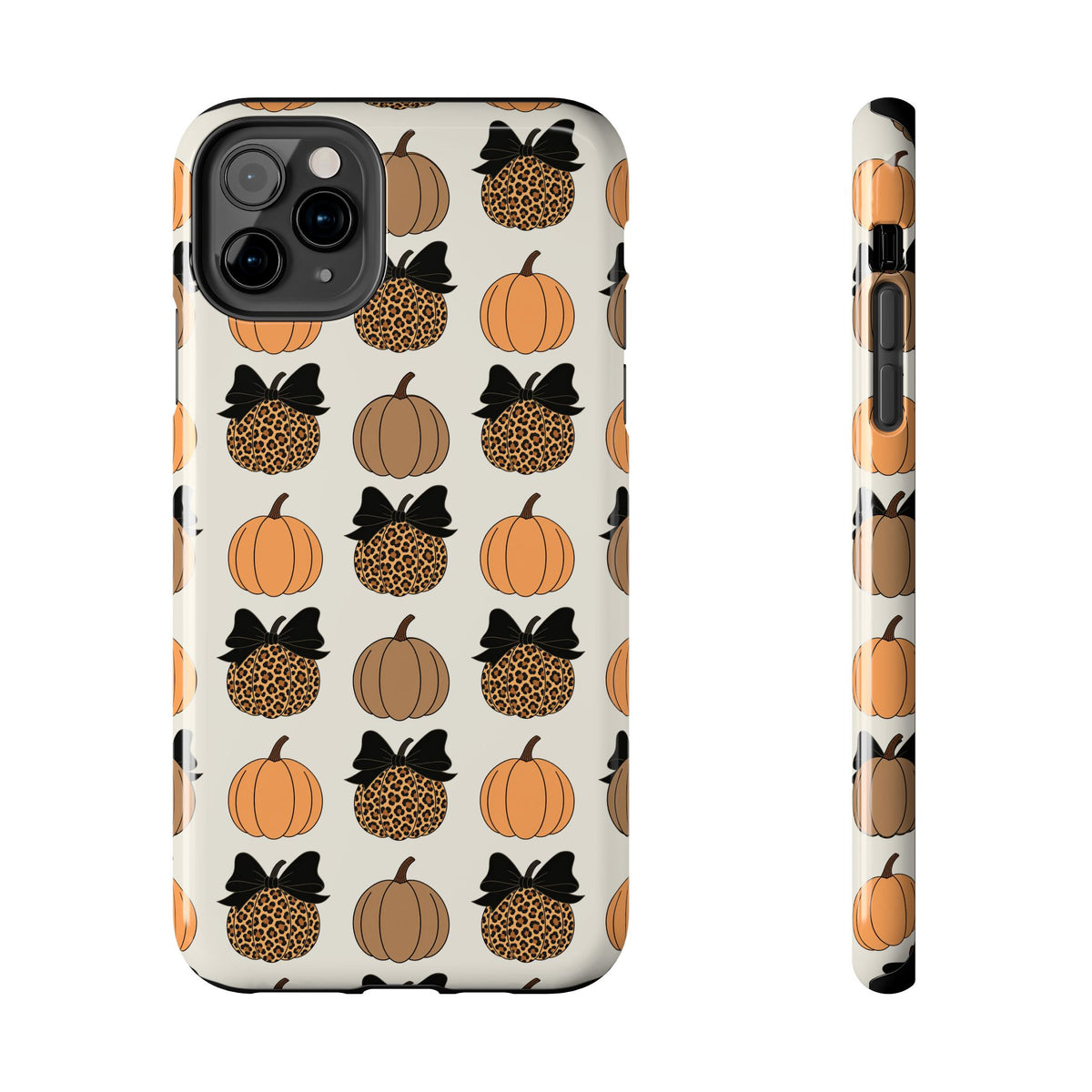 Leopard & Pumpkin Pattern Tough Phone Case — Fall Halloween Protective Cover