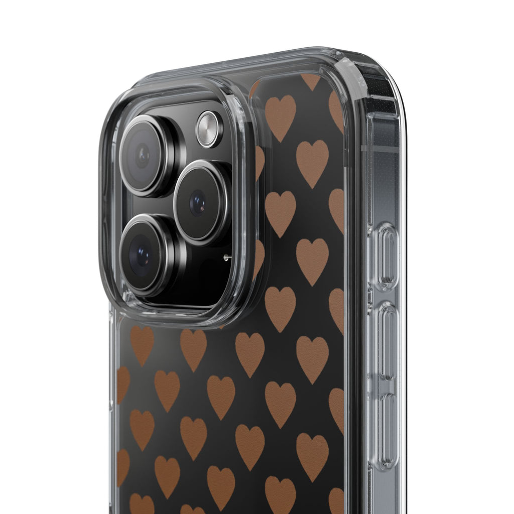 Brown Heart Pattern — Clear Phone Case