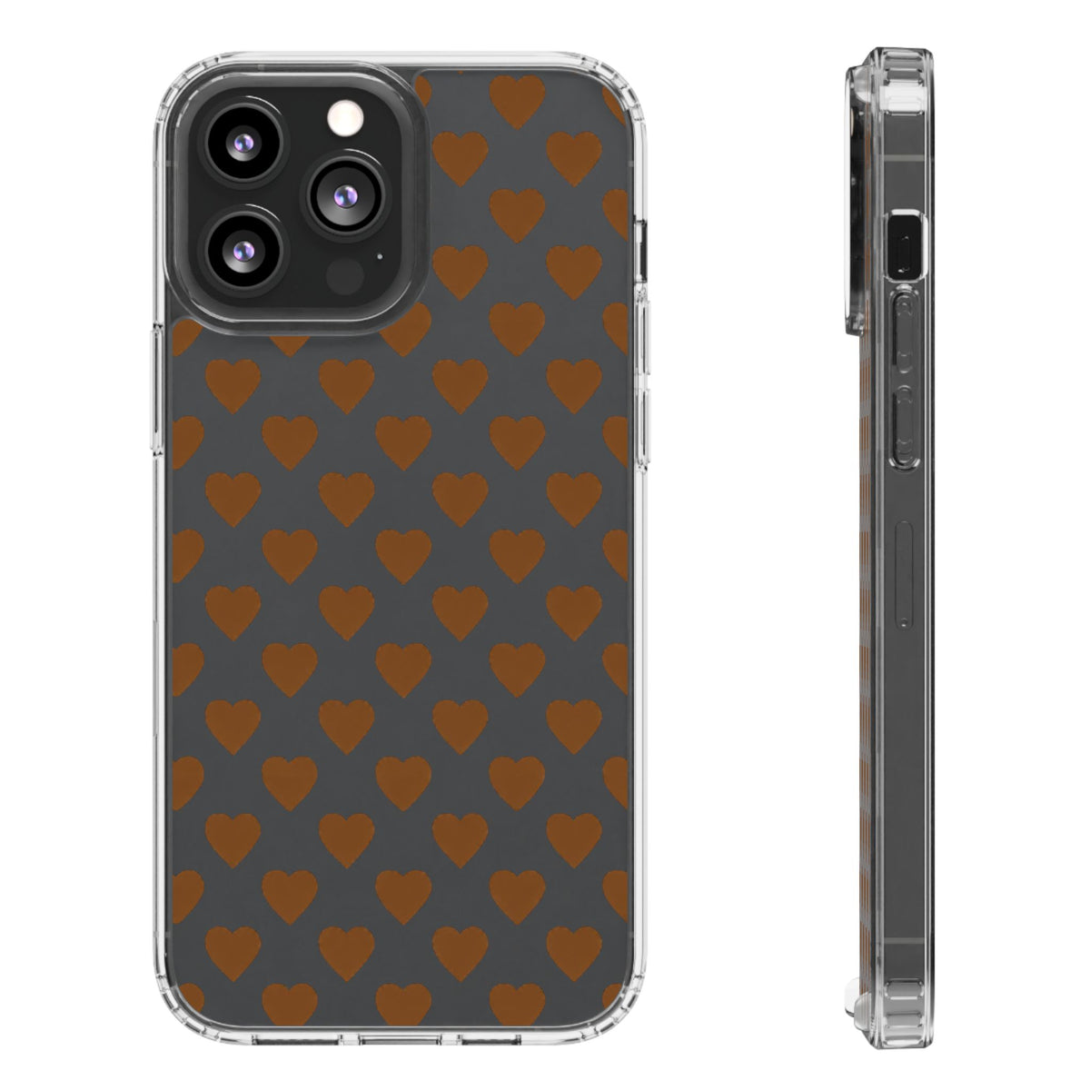 Brown Heart Pattern — Clear Phone Case