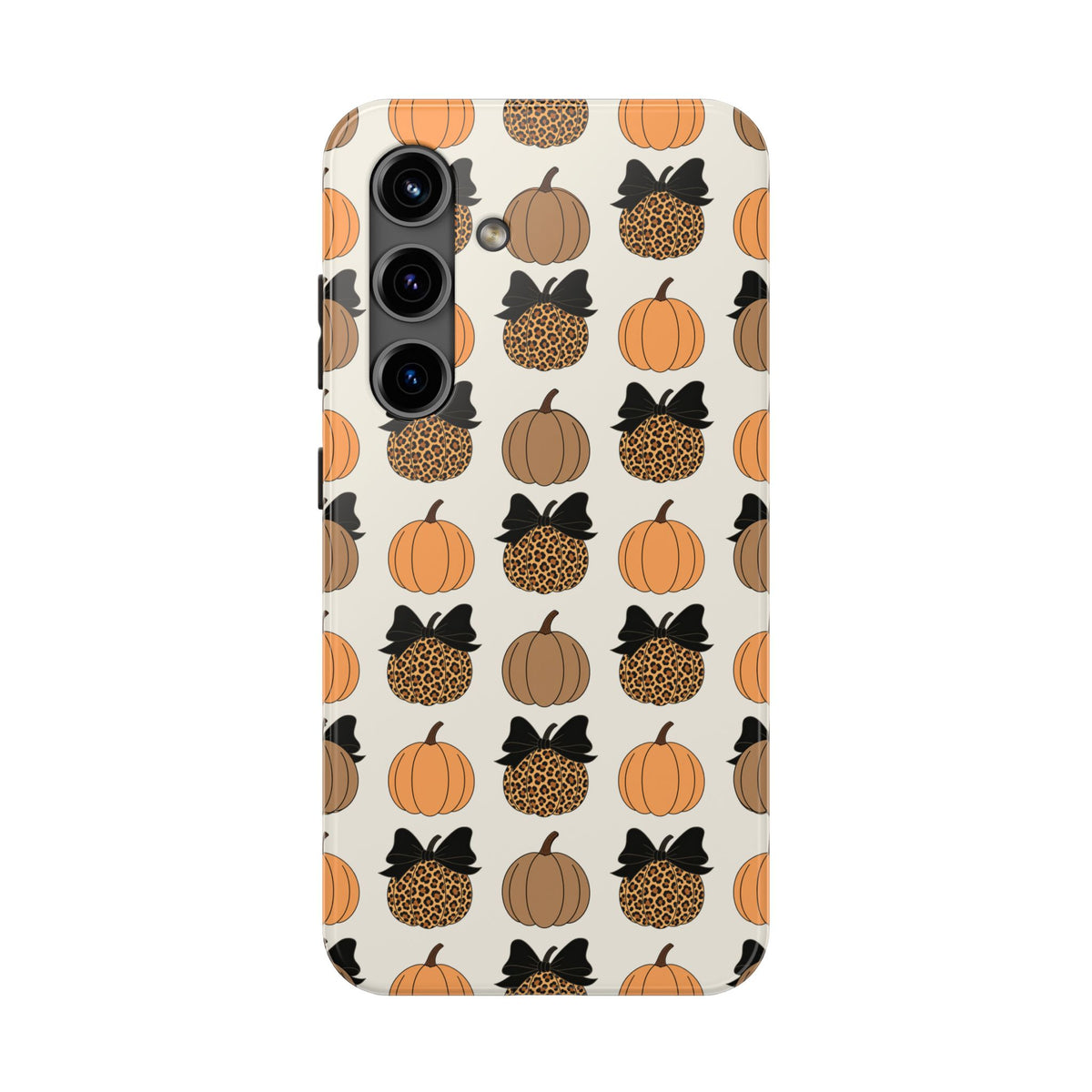Leopard & Pumpkin Pattern Tough Phone Case — Fall Halloween Protective Cover