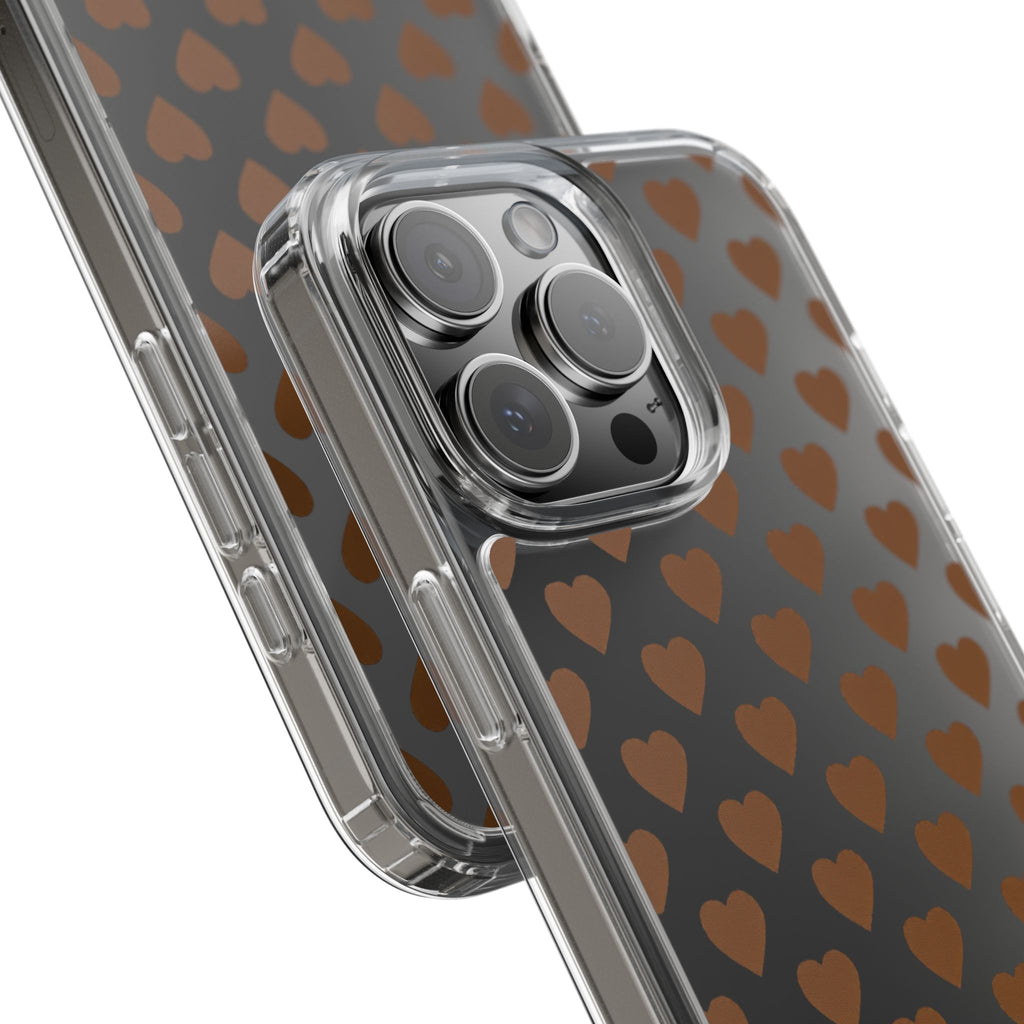Brown Heart Pattern — Clear Phone Case