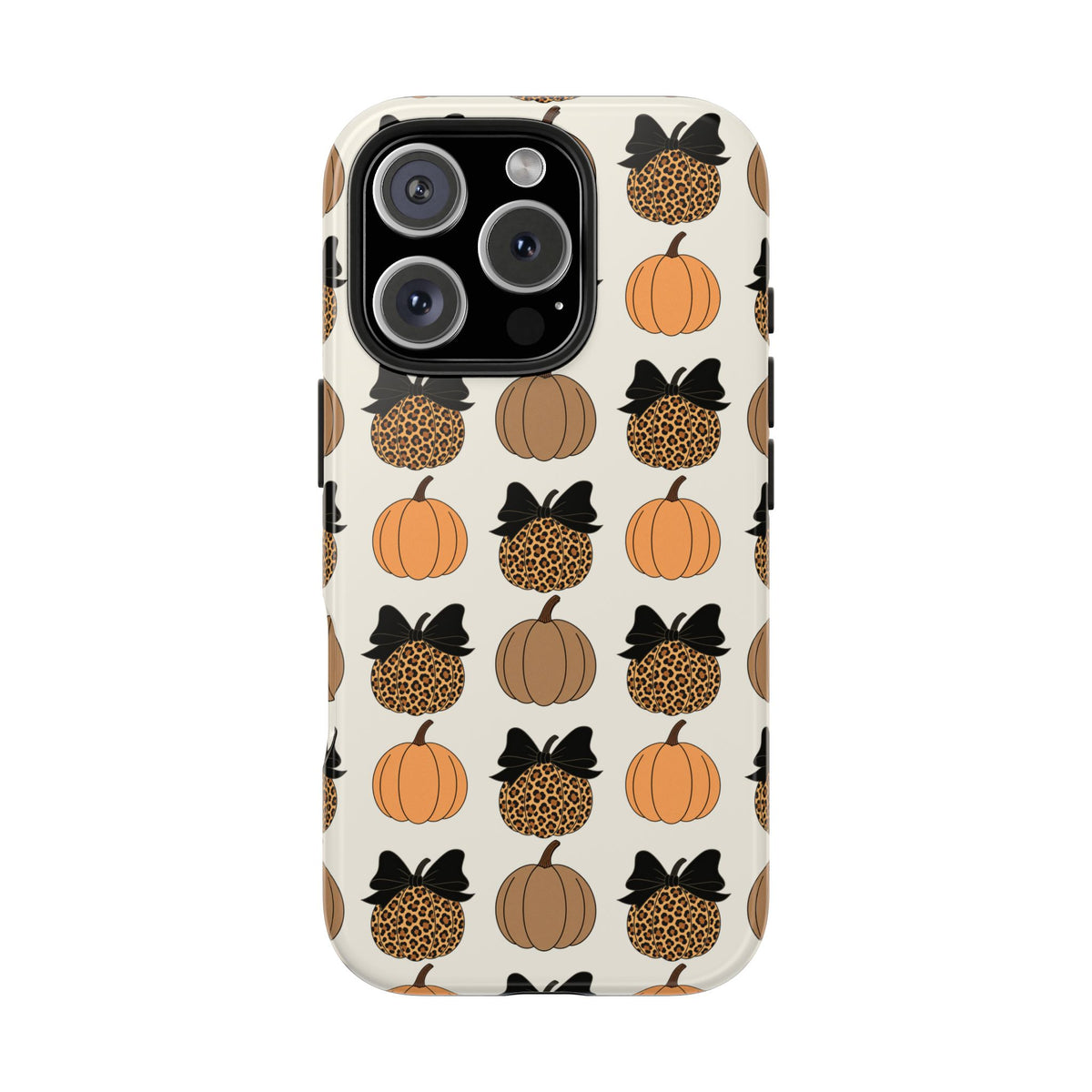 Leopard & Pumpkin Pattern Tough Phone Case — Fall Halloween Protective Cover