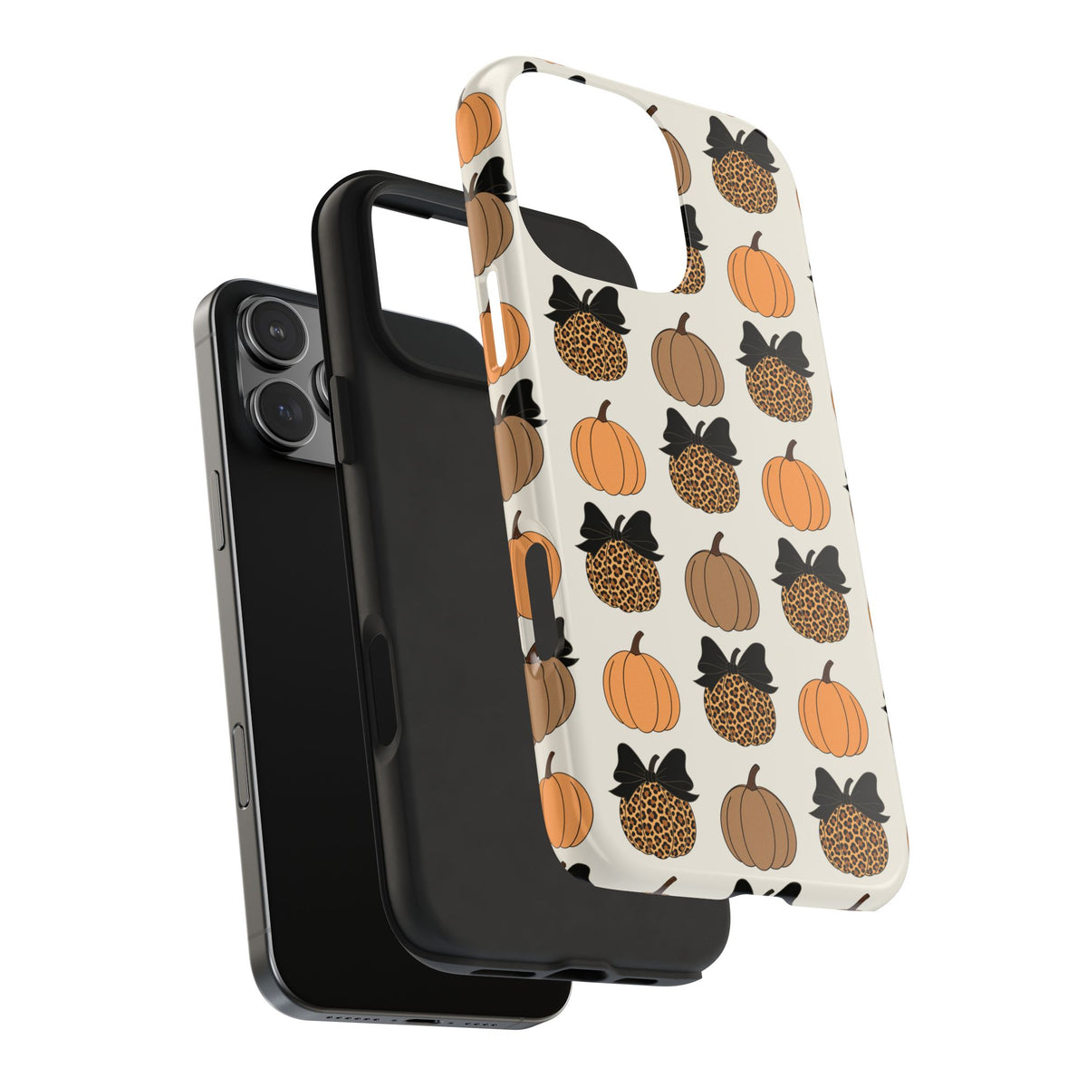 Leopard & Pumpkin Pattern Tough Phone Case — Fall Halloween Protective Cover