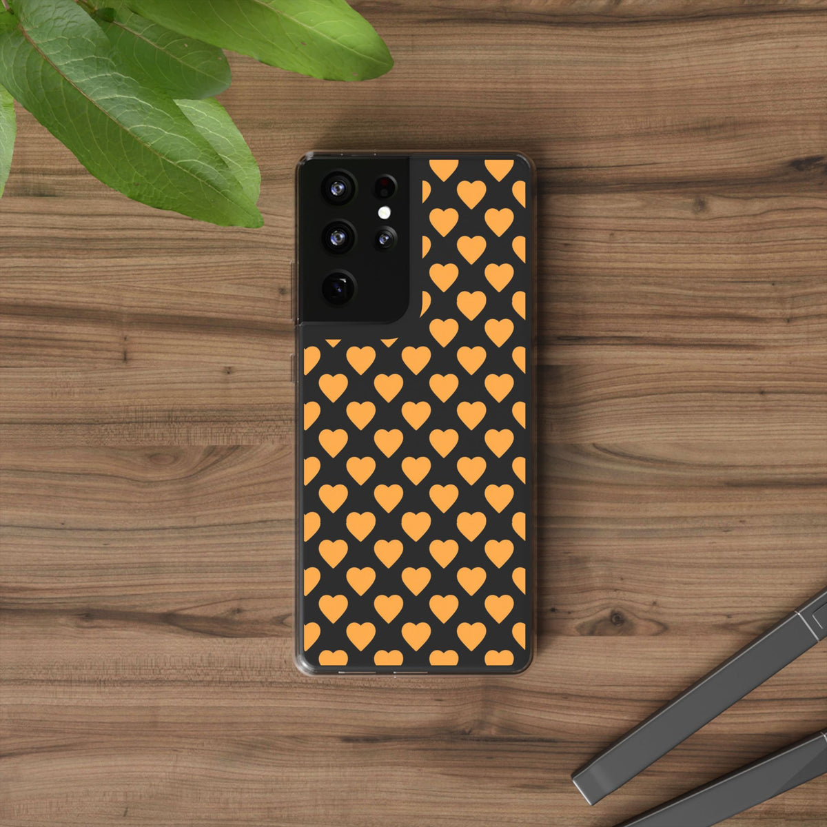 Orange Heart Pattern— Clear Phone Case