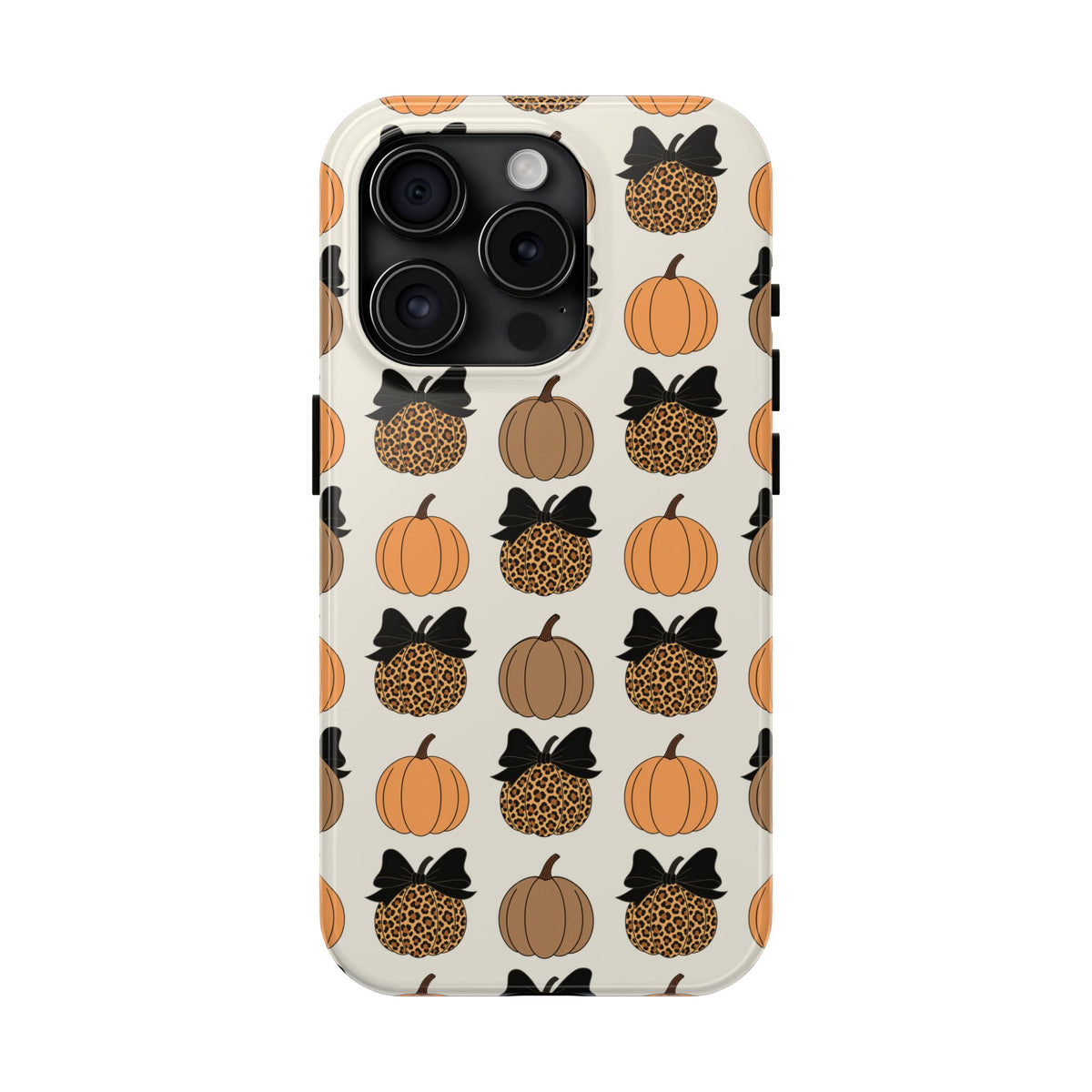 Leopard & Pumpkin Pattern Tough Phone Case — Fall Halloween Protective Cover