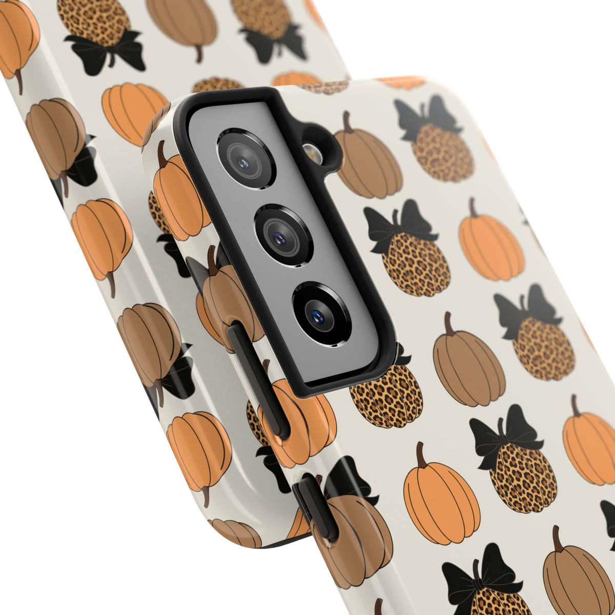 Leopard & Pumpkin Pattern Tough Phone Case — Fall Halloween Protective Cover