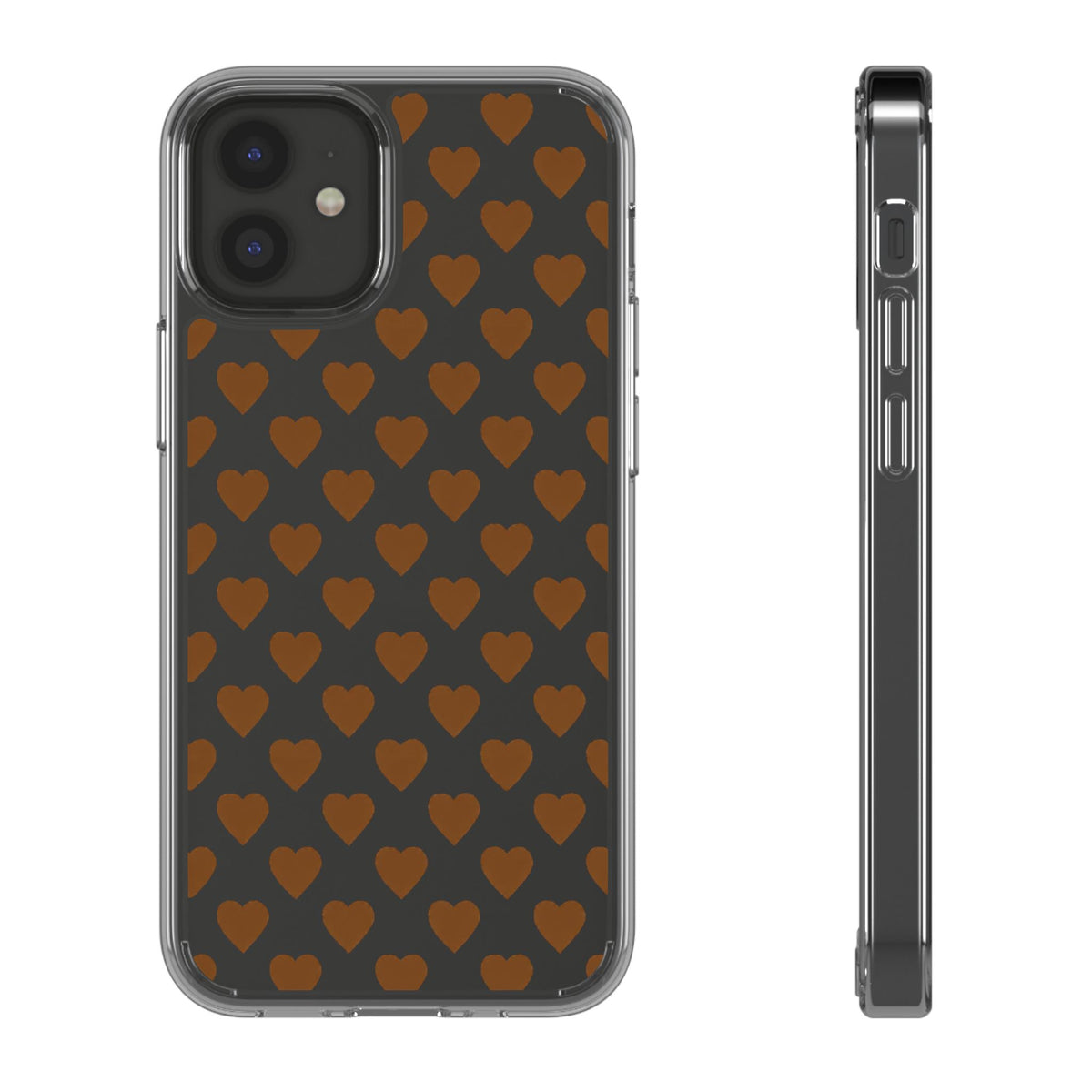 Brown Heart Pattern — Clear Phone Case