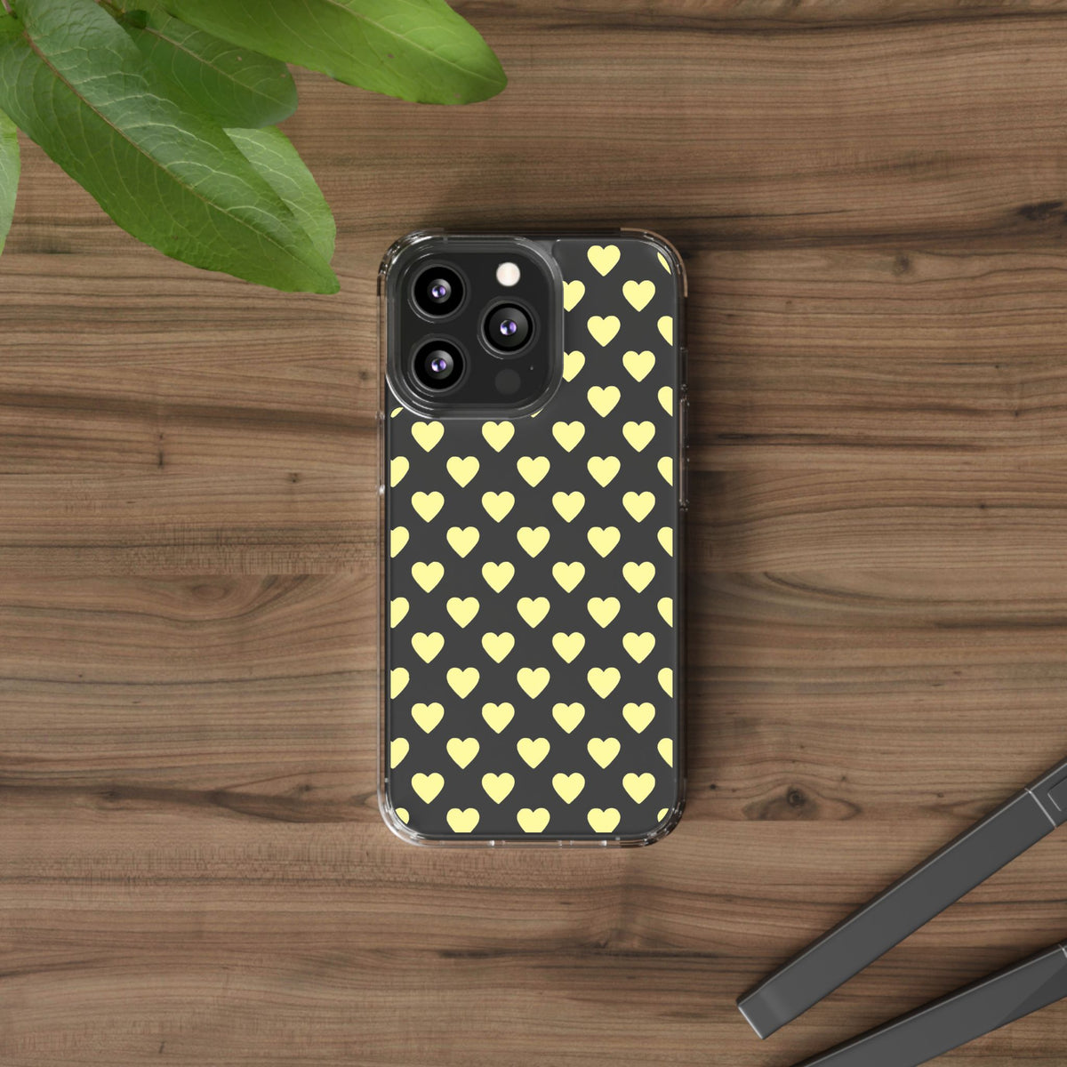 Yellow Heart Pattern — Clear Phone Case