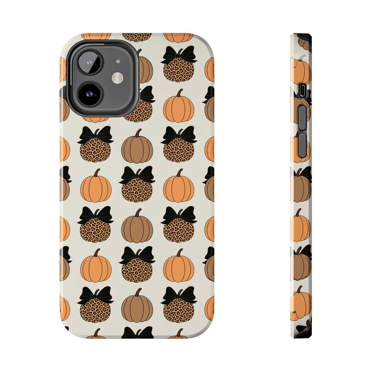 Leopard & Pumpkin Pattern Tough Phone Case — Fall Halloween Protective Cover