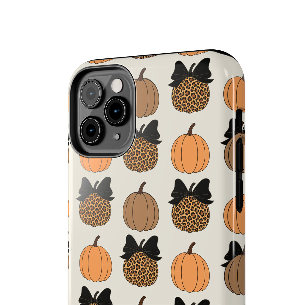 Leopard & Pumpkin Pattern Tough Phone Case — Fall Halloween Protective Cover