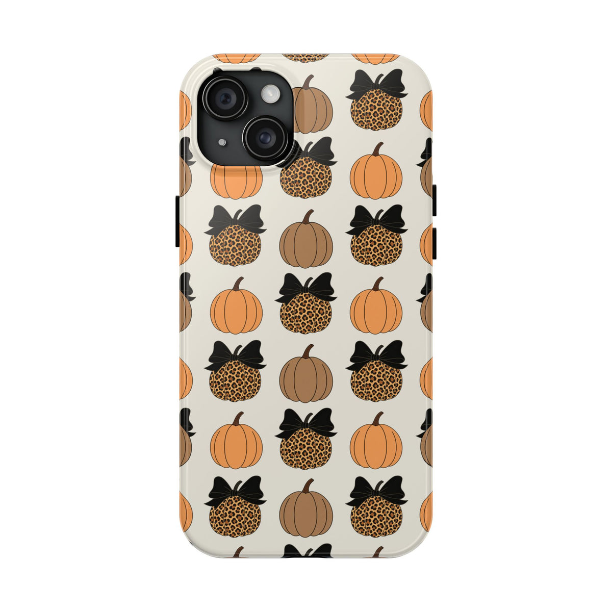 Leopard & Pumpkin Pattern Tough Phone Case — Fall Halloween Protective Cover