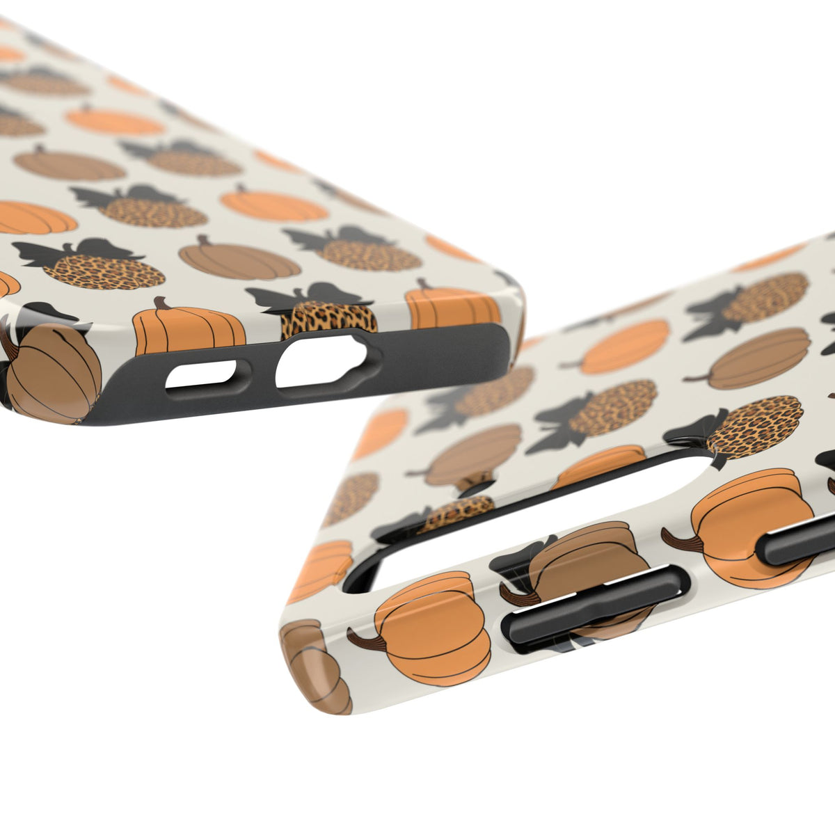 Leopard & Pumpkin Pattern Tough Phone Case — Fall Halloween Protective Cover