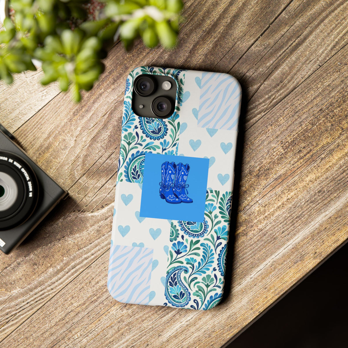 Blue Boot Multi Pattern  – Slim iphone Case