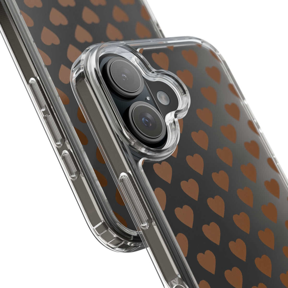 Brown Heart Pattern — Clear Phone Case