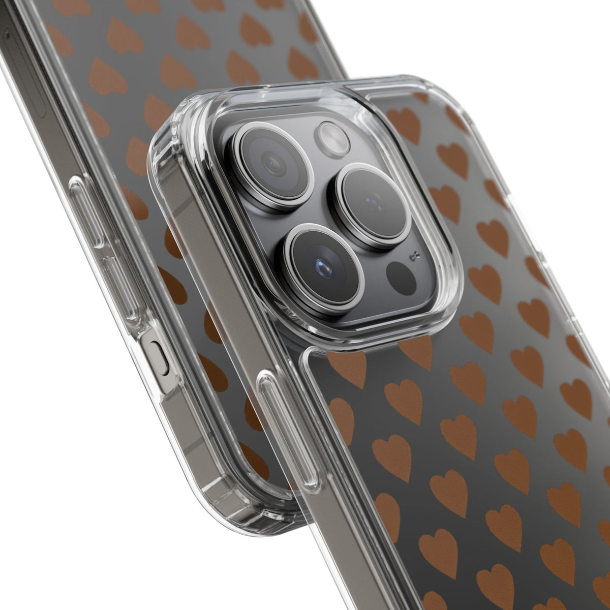 Brown Heart Pattern — Clear Phone Case