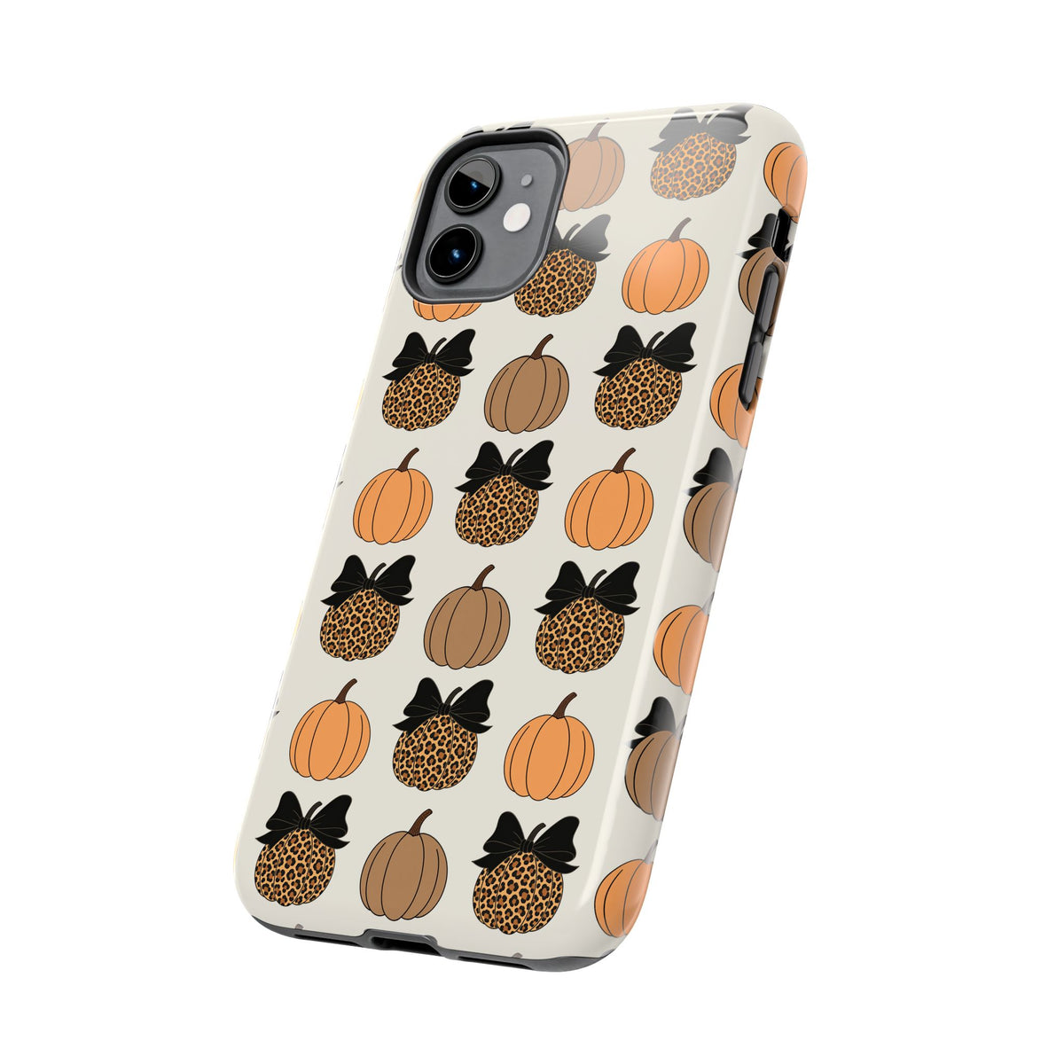 Leopard & Pumpkin Pattern Tough Phone Case — Fall Halloween Protective Cover