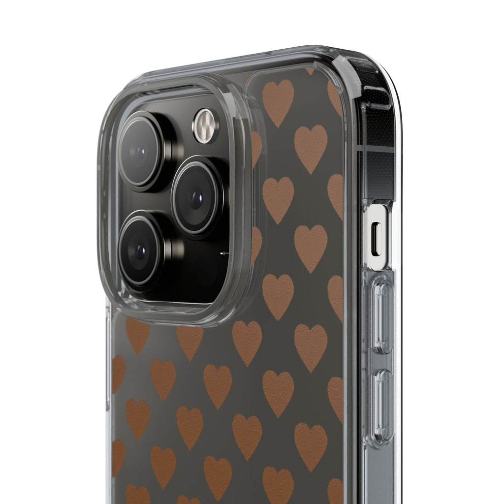 Brown Heart Pattern — Clear Phone Case