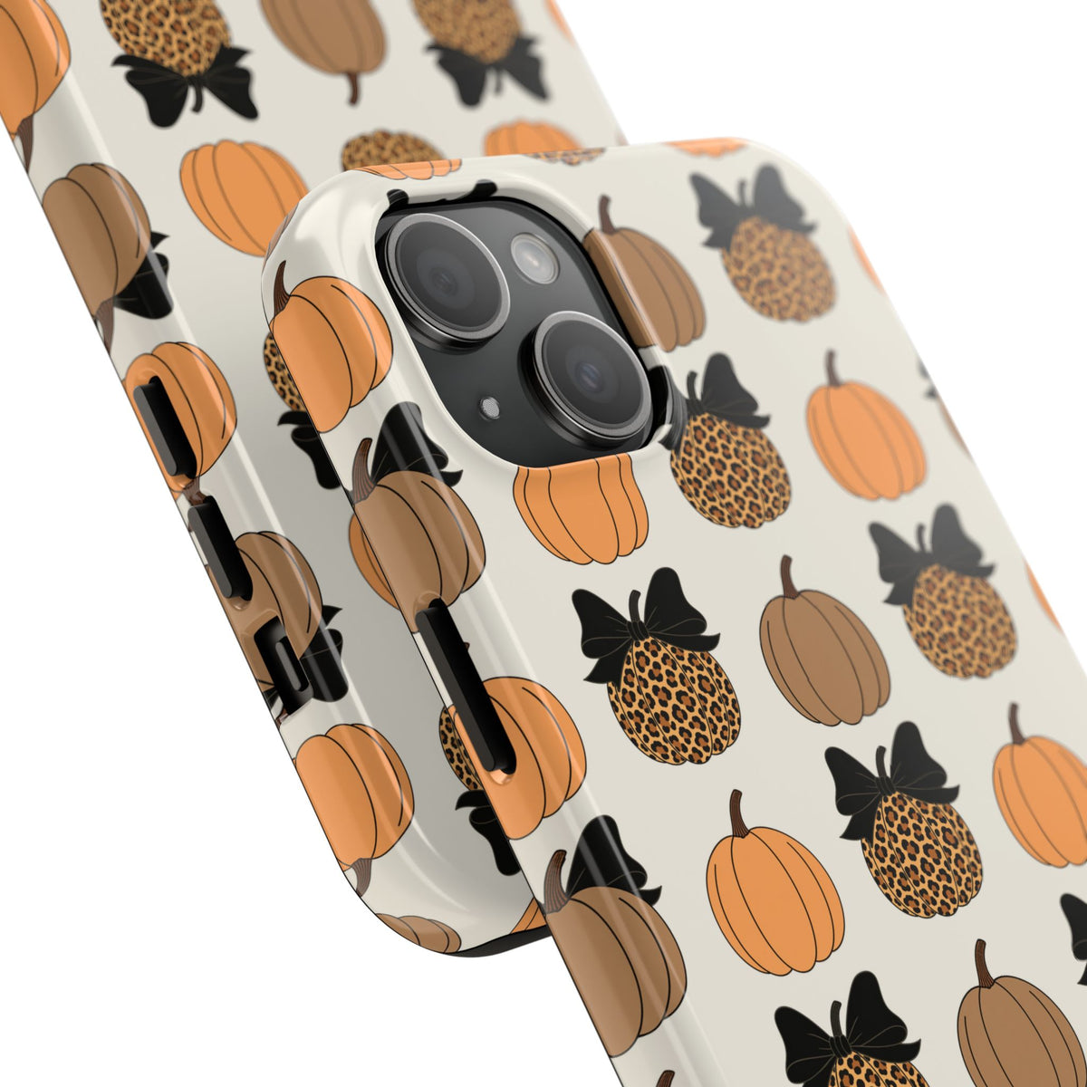 Leopard & Pumpkin Pattern Tough Phone Case — Fall Halloween Protective Cover