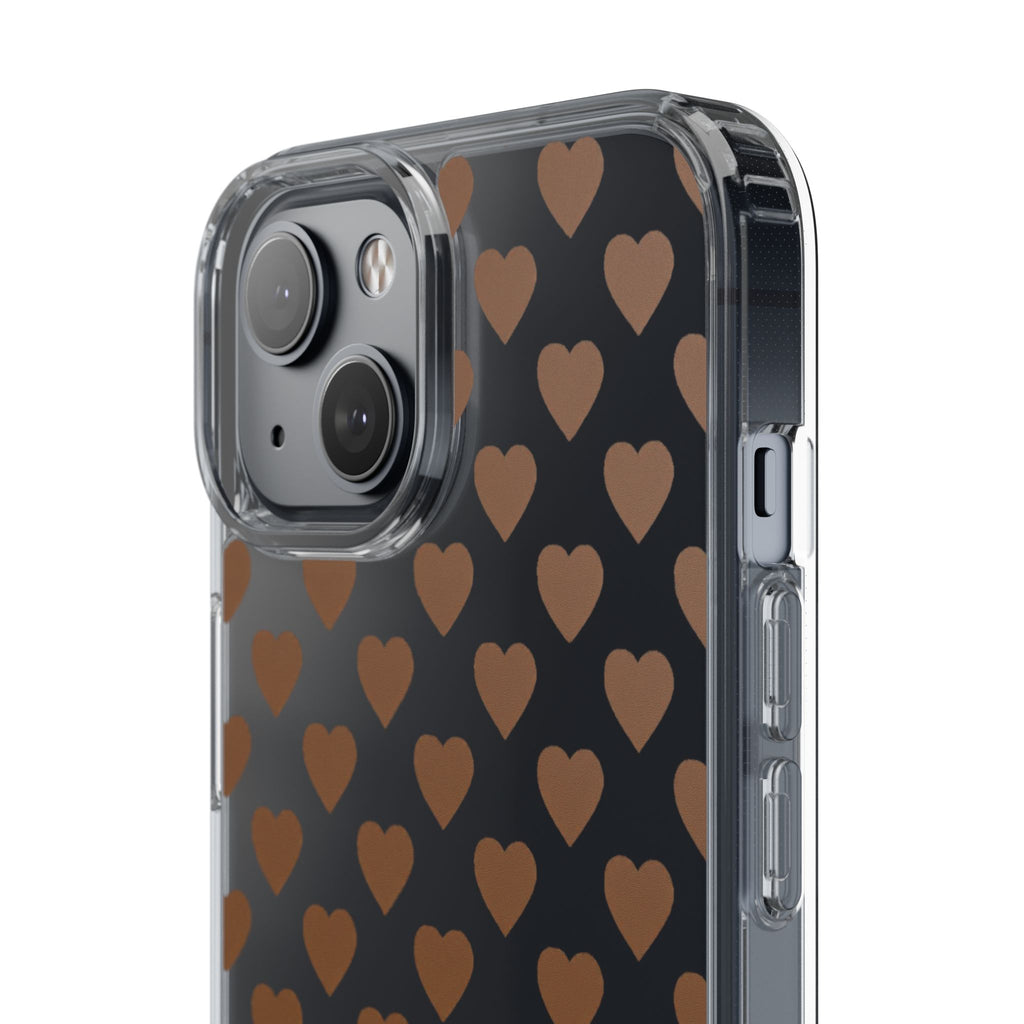 Brown Heart Pattern — Clear Phone Case