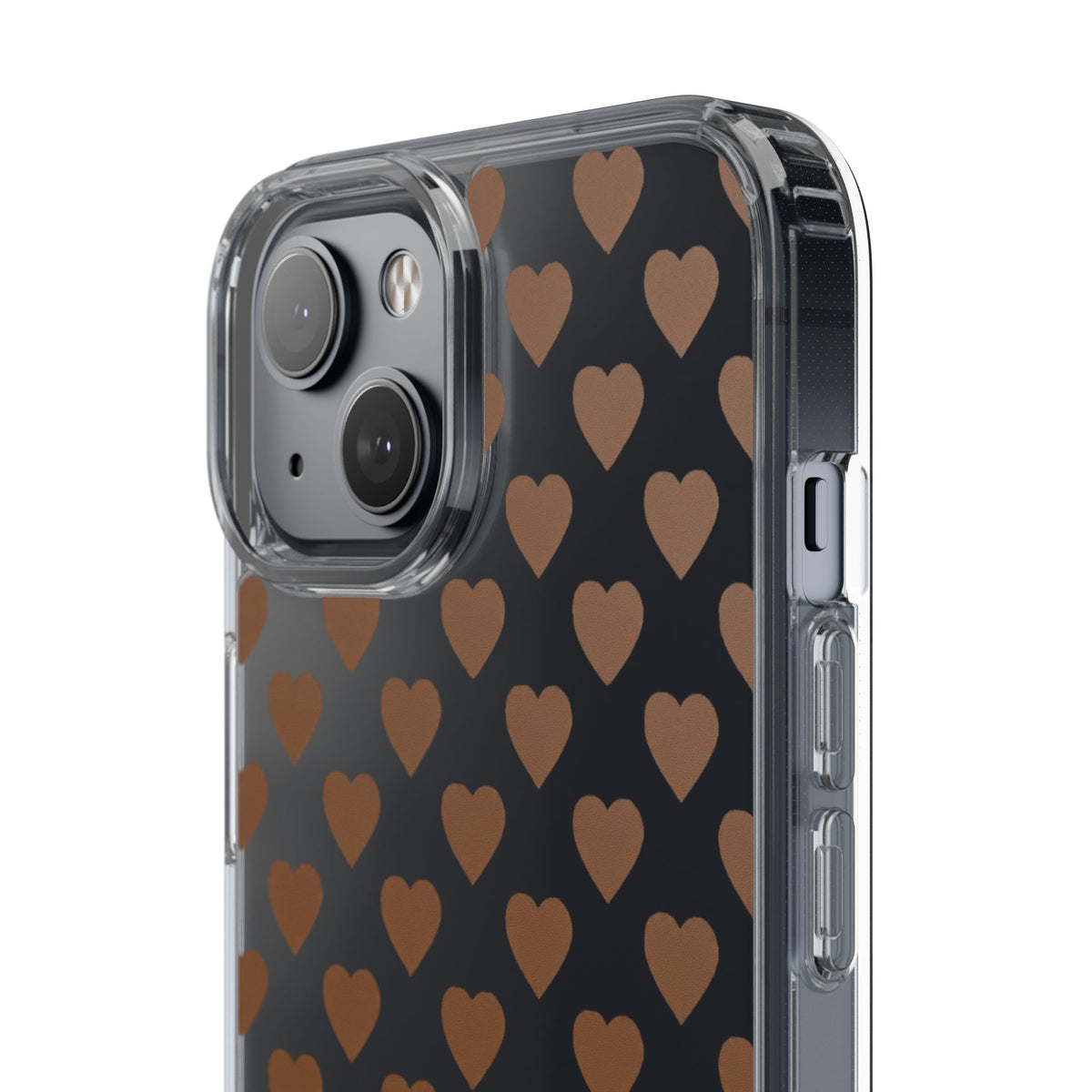 Brown Heart Pattern — Clear Phone Case