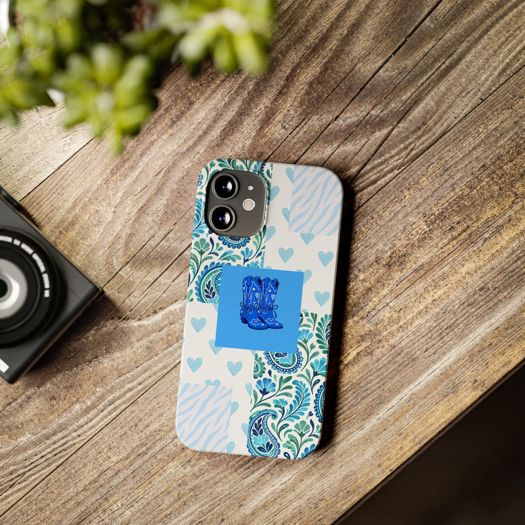 Blue Boot Multi Pattern  – Slim iphone Case