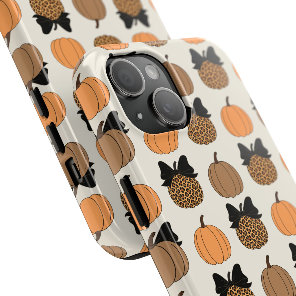 Leopard & Pumpkin Pattern Tough Phone Case — Fall Halloween Protective Cover
