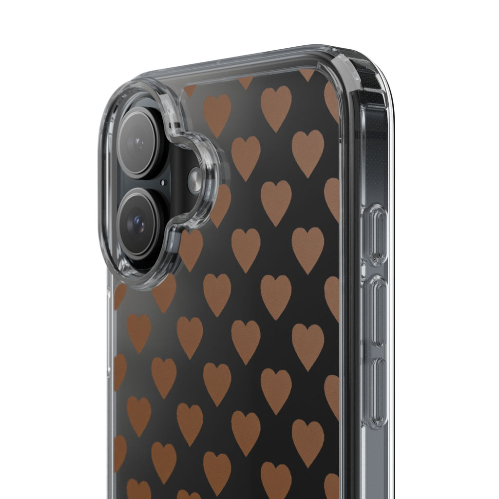 Brown Heart Pattern — Clear Phone Case