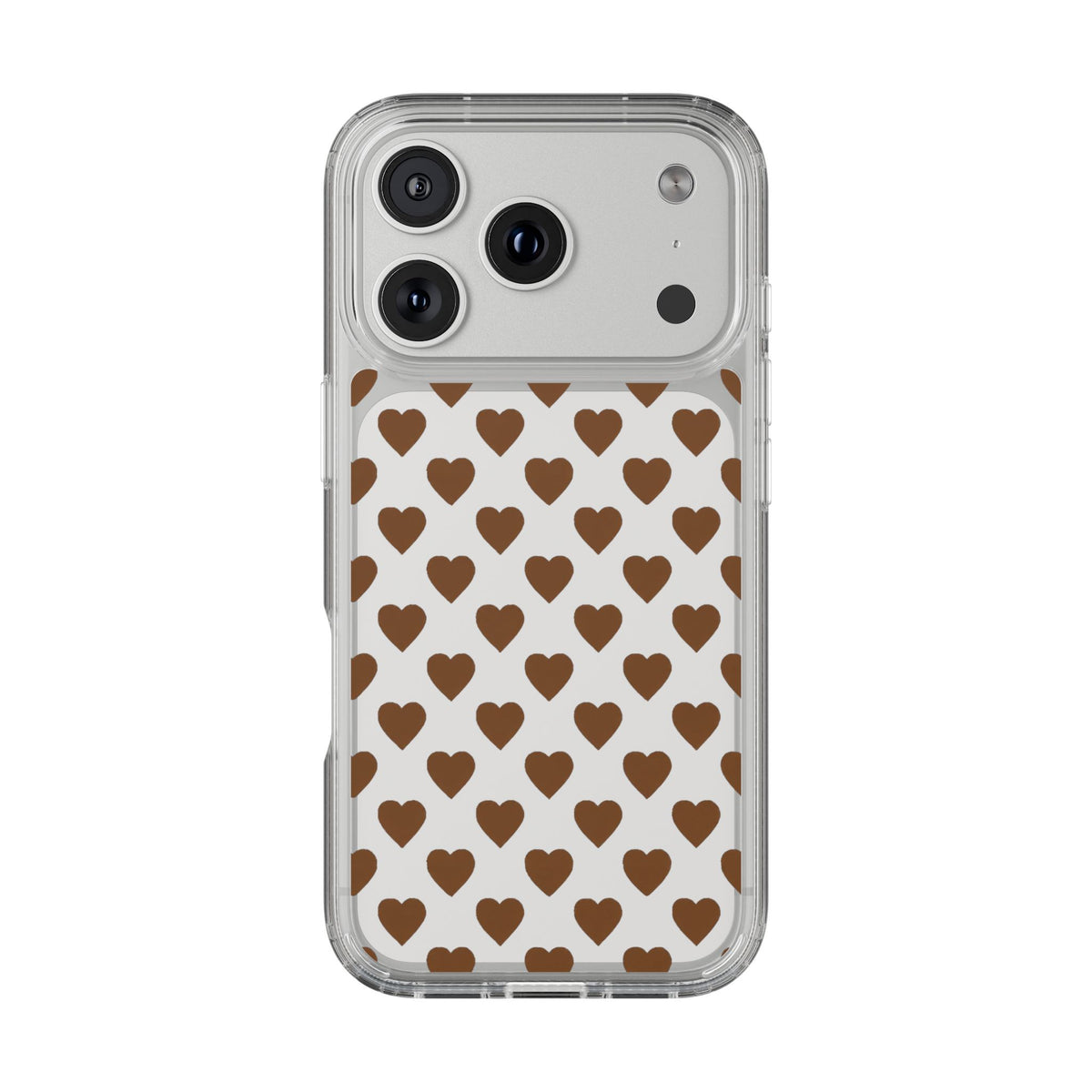 Brown Heart Pattern — Clear Phone Case
