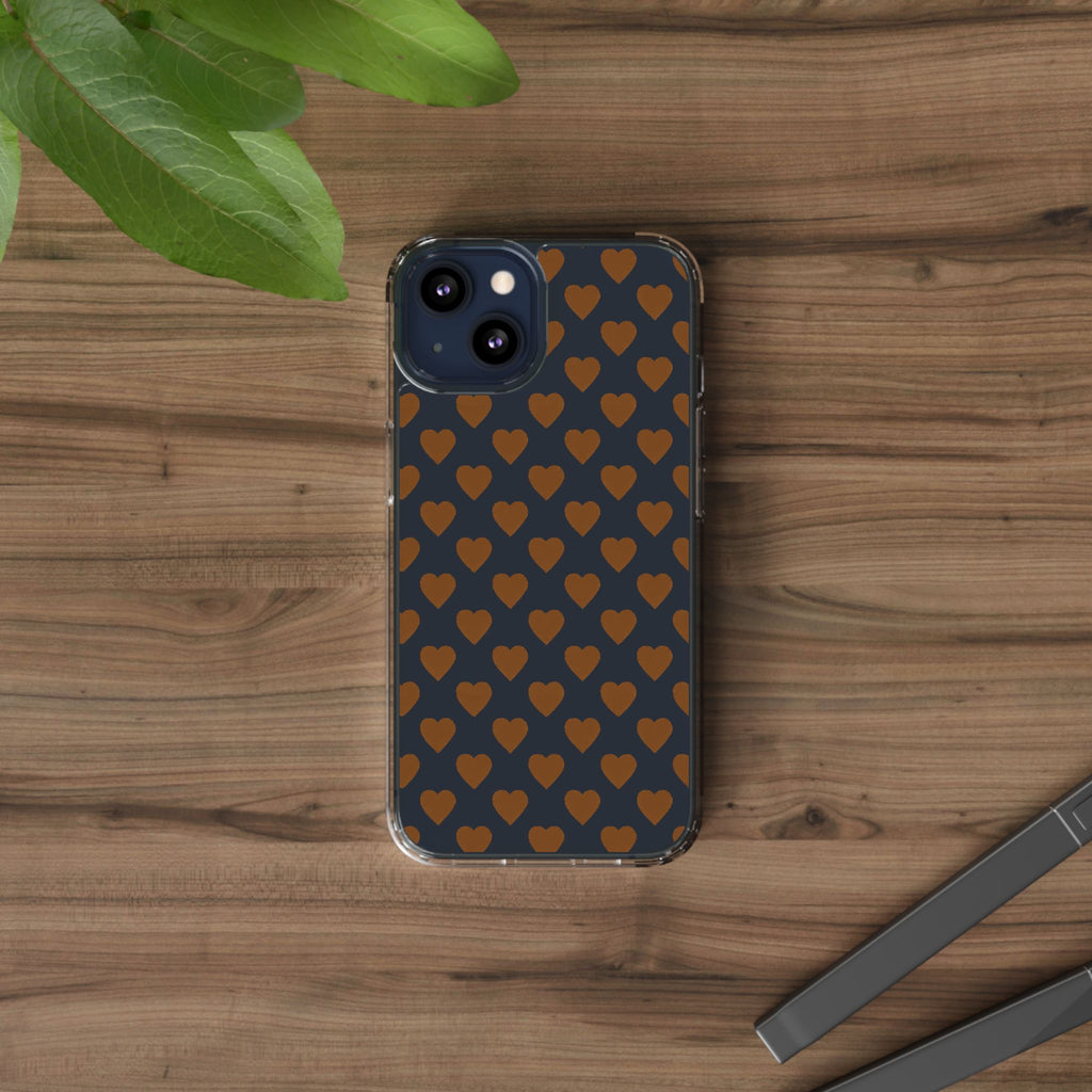 Brown Heart Pattern — Clear Phone Case