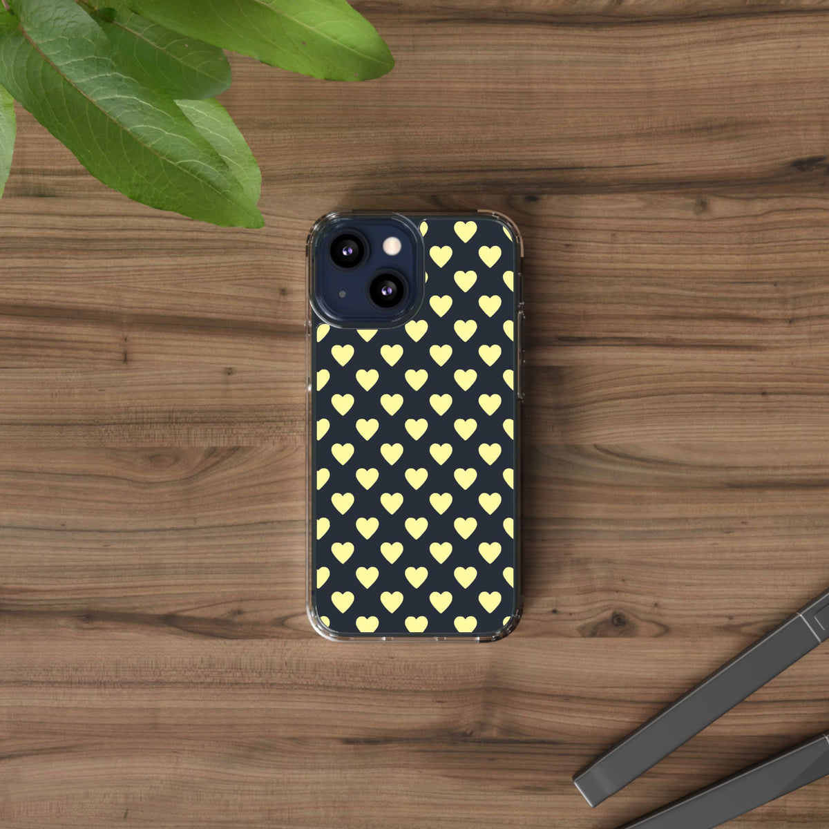 Yellow Heart Pattern — Clear Phone Case