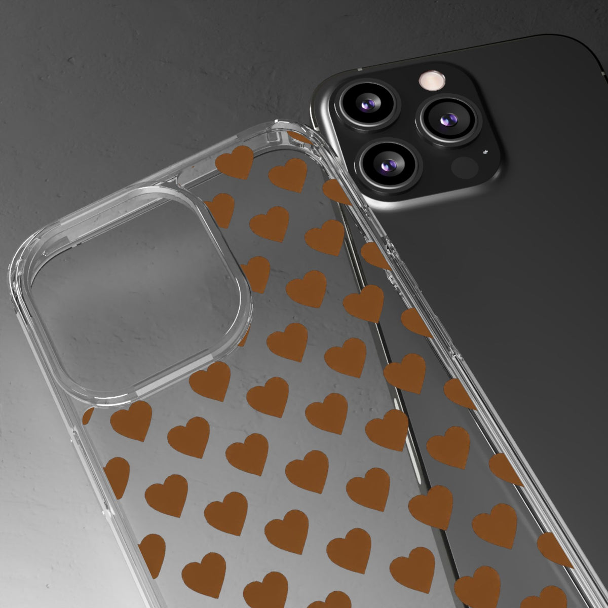 Brown Heart Pattern — Clear Phone Case