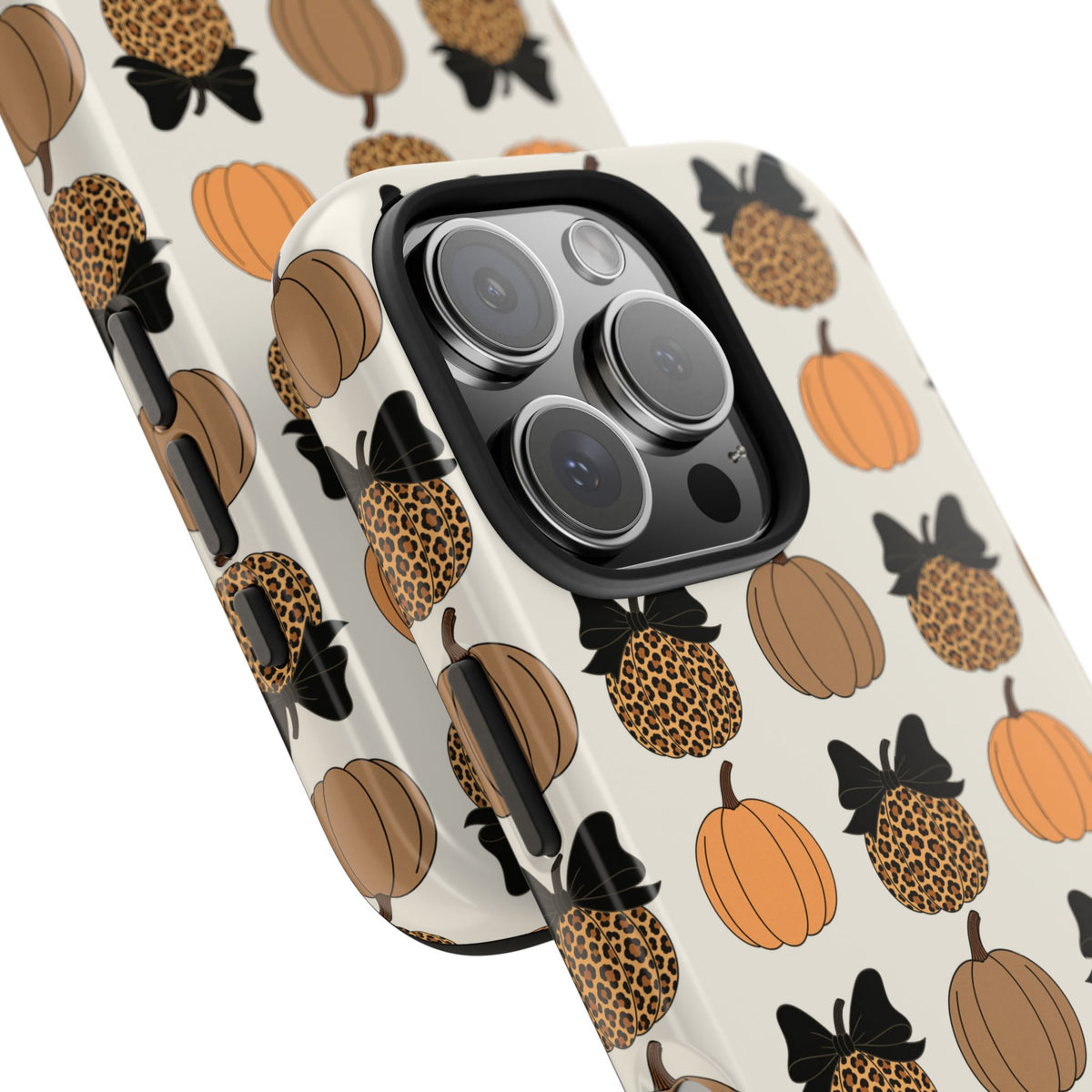 Leopard & Pumpkin Pattern Tough Phone Case — Fall Halloween Protective Cover