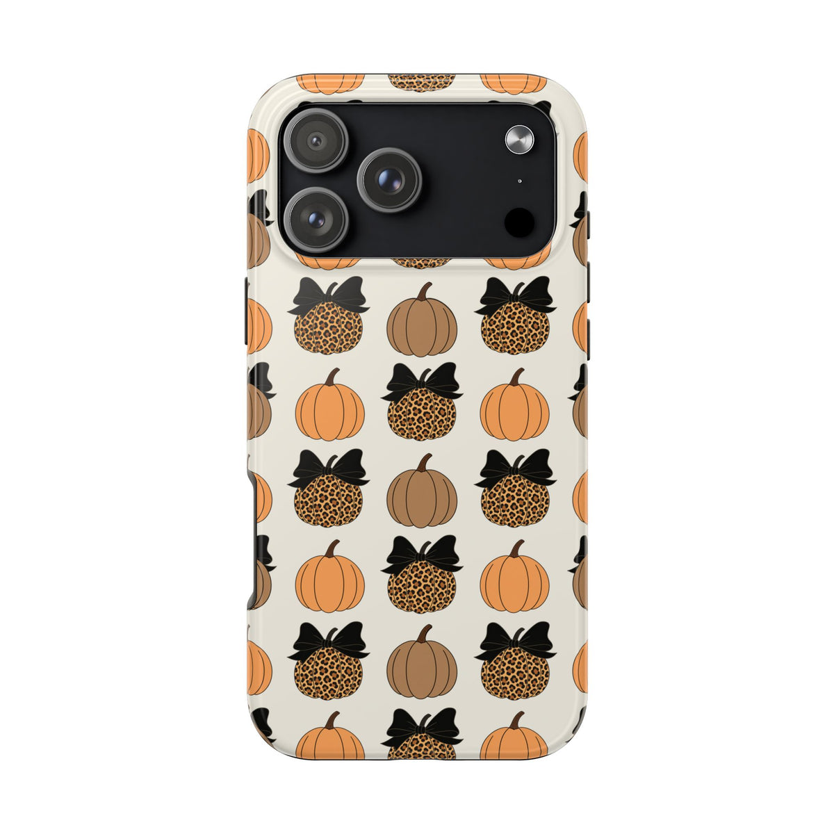 Leopard & Pumpkin Pattern Tough Phone Case — Fall Halloween Protective Cover