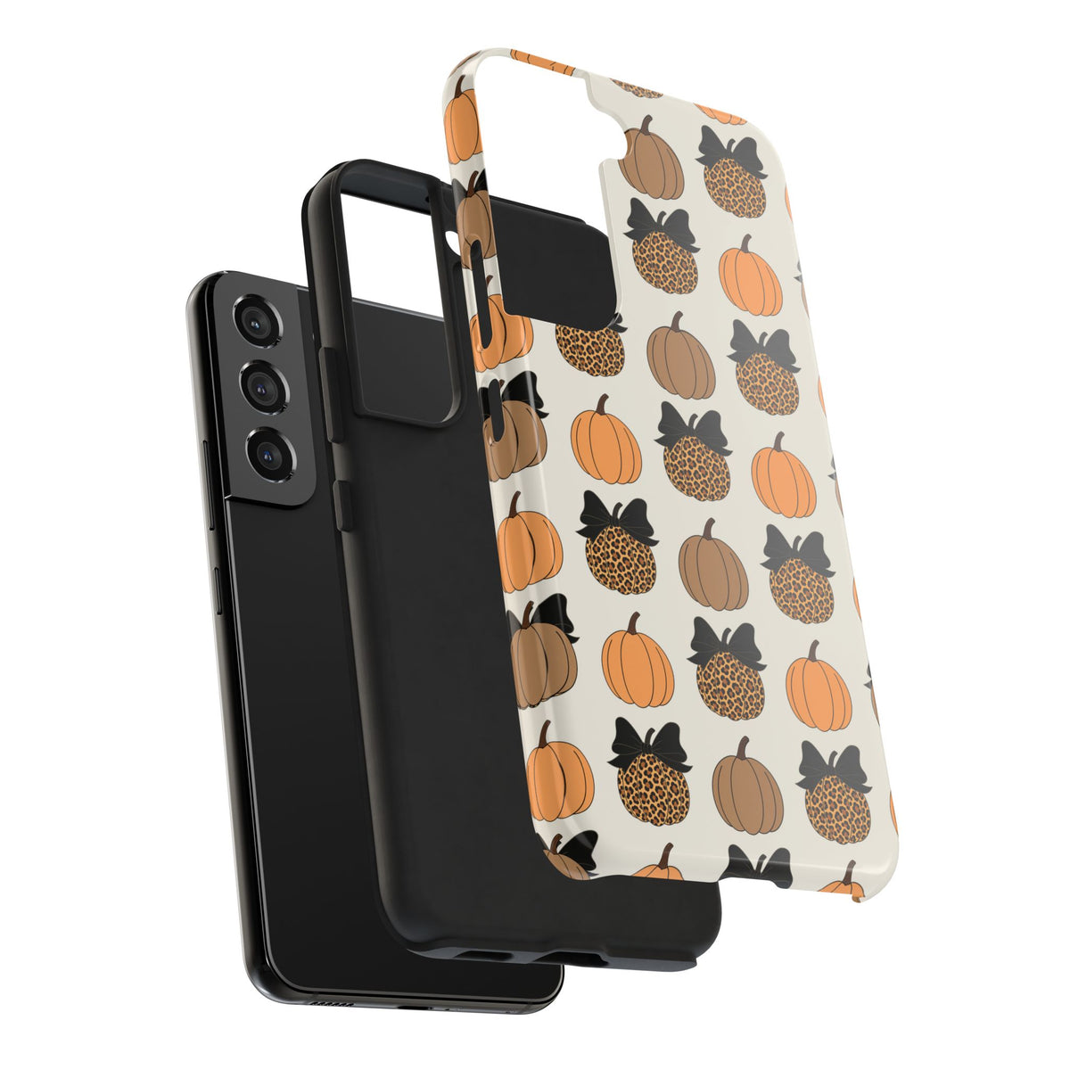 Leopard & Pumpkin Pattern Tough Phone Case — Fall Halloween Protective Cover
