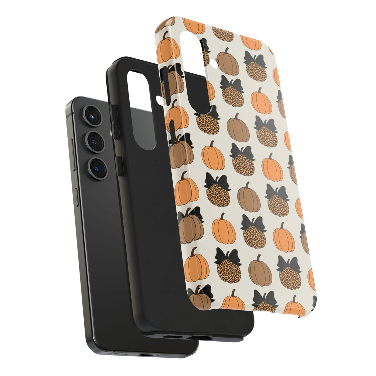 Leopard & Pumpkin Pattern Tough Phone Case — Fall Halloween Protective Cover