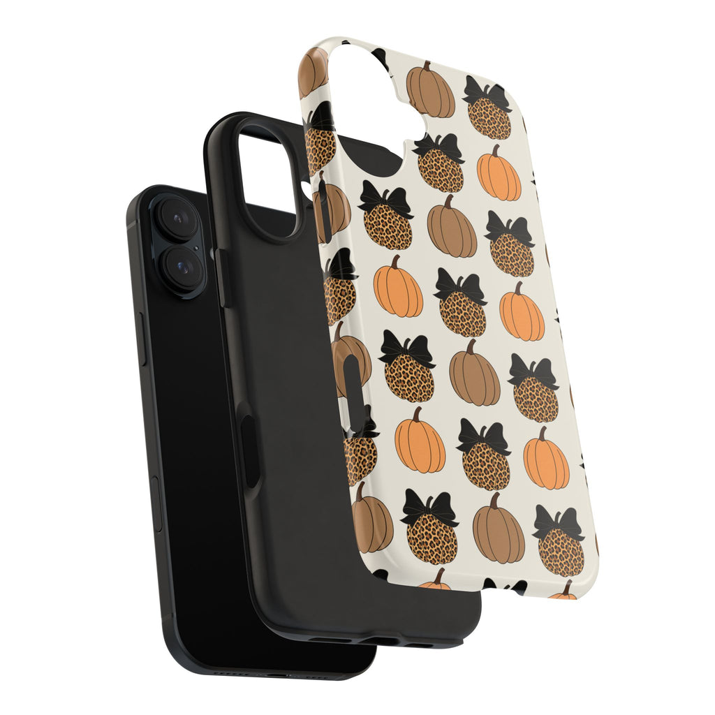 Leopard & Pumpkin Pattern Tough Phone Case — Fall Halloween Protective Cover