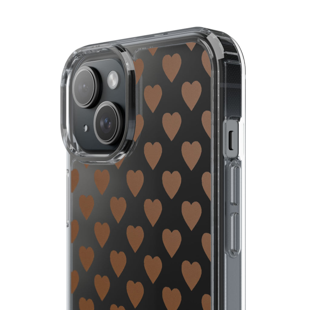 Brown Heart Pattern — Clear Phone Case